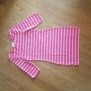 Pink Coral striped 3/4 sleeve dress